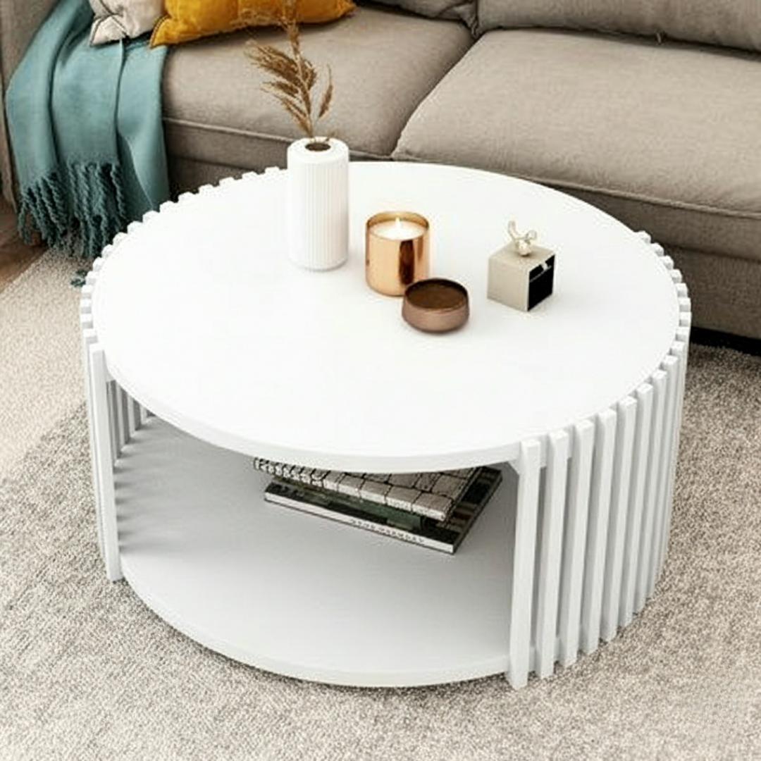 The Lamella circular coffee Table Walnut Wood Fluted Round Coffee TableThe Meridian Drum Coffee Table