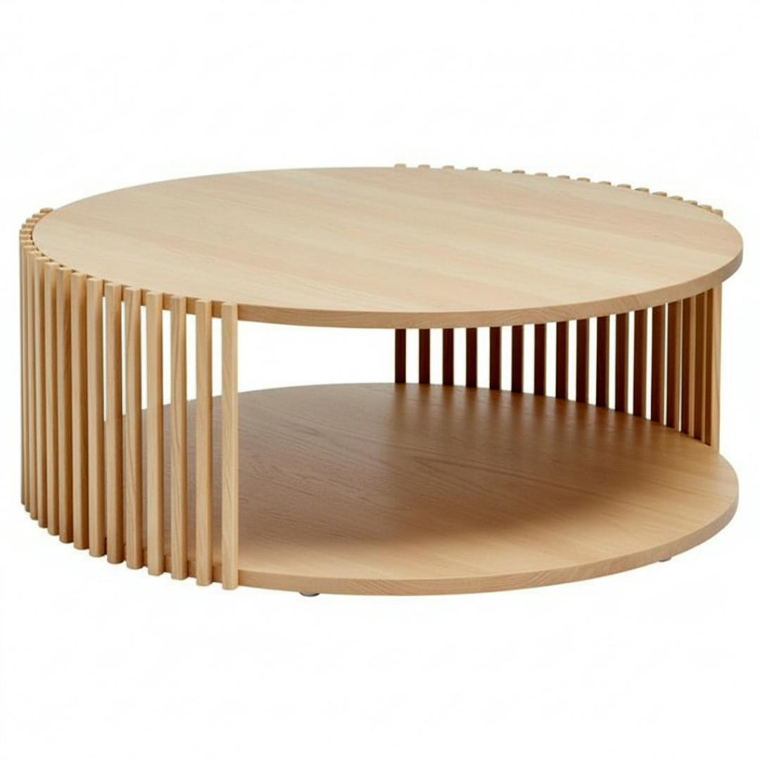 The Lamella circular coffee Table Walnut Wood Fluted Round Coffee TableThe Meridian Drum Coffee Table