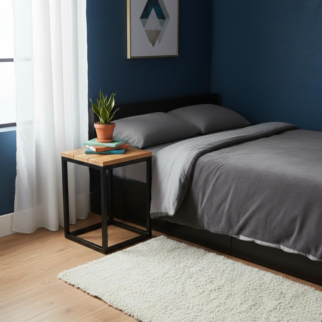 Rustic Wood & Black Steel C Table Pair - Space-Saving Sofa Snack Table & Laptop Stand | Contemporary Accent End Table for Living Room, Bedroom, Office, Small Spaces