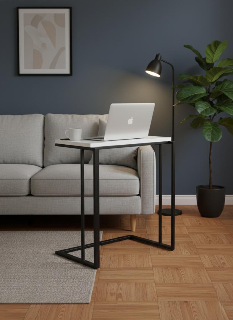 Multifunctional Sofa Side C Table - Compact Laptop Stand & Portable Mini Office Desk for Living Room/Bedroom, Modern Wood & Steel DesignSpace-Saving & Easy Move Home Office Workstation