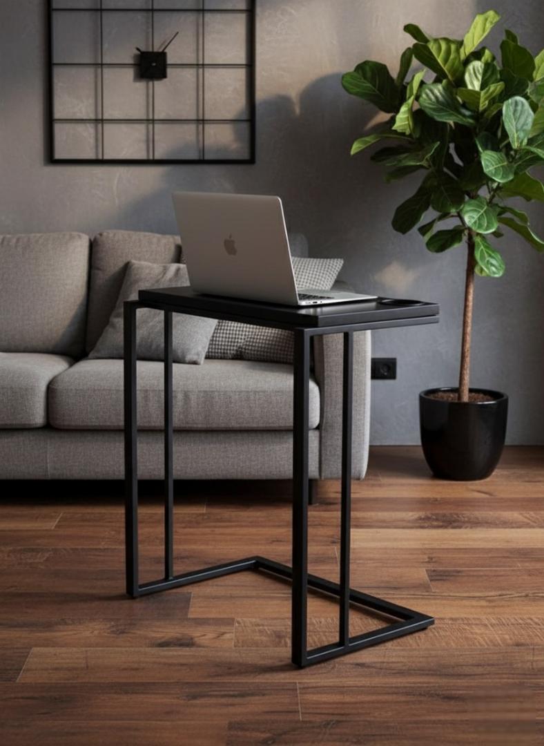 Multifunctional Sofa Side C Table - Compact Laptop Stand & Portable Mini Office Desk for Living Room/Bedroom, Modern Wood & Steel DesignSpace-Saving & Easy Move Home Office Workstation