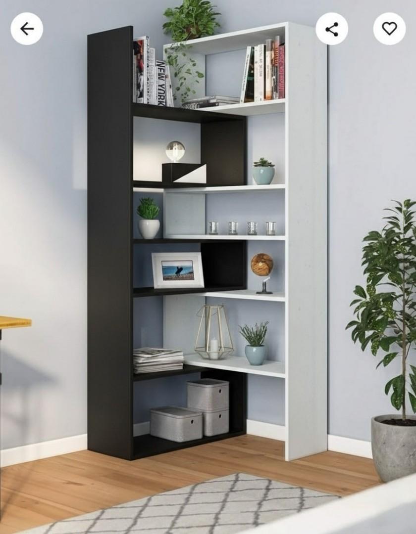 Expandable Modern Geometric Bookshelf Room Divider with Storage Cabinet | White, Black & Royal Teak Varieties | Versatile Home & Office Display Shelf Unit