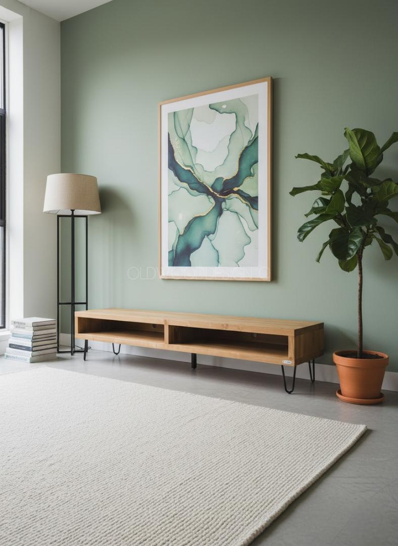 Natural seasoned wood ​Rustic Industrial TV Stand & Low Media Console | Vintage Wood Grain Entertainment Center with Open Shelf, Large TV Cabinet, Metal Legs