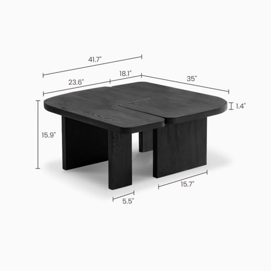 ​Modern 2-Piece Interlocking Coffee Table Set - L-Shape Nesting/Adjustable Lounge Table. Light Oak, Walnut & Black Living Room Furniture
