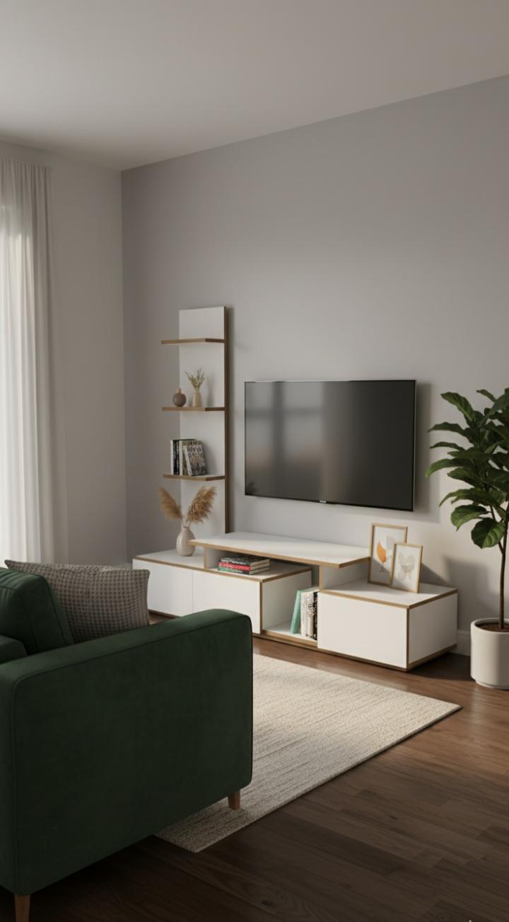 Modern White & Wood TV Stand | Entertainment Unit with Shelves & Storage | Living Room Media Console | Minimalist Home Decor | Kilimall Best Seller