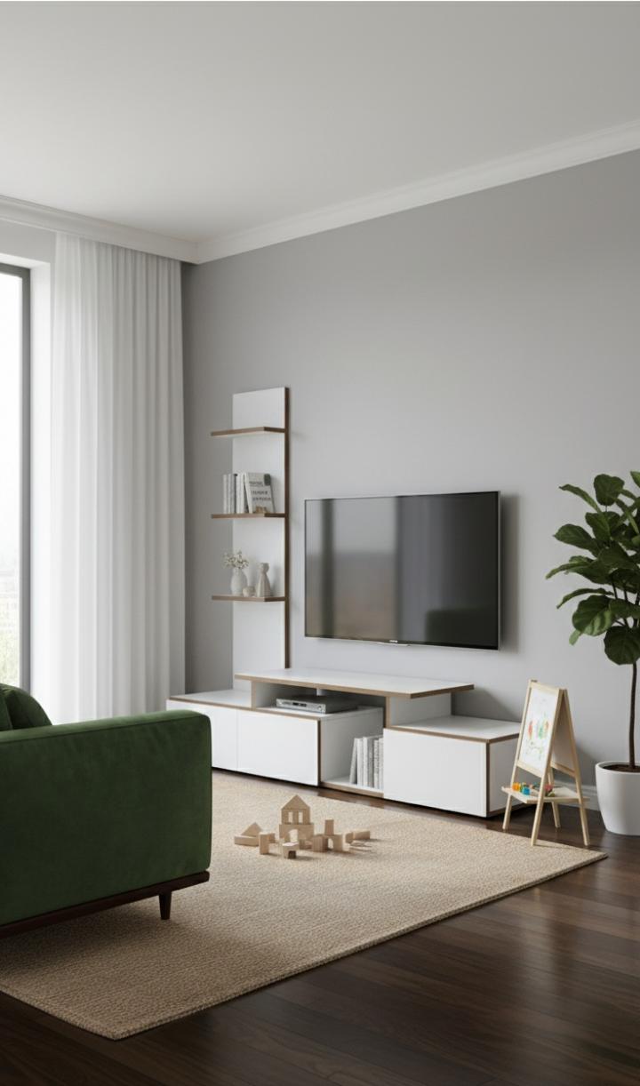 Modern White & Wood TV Stand | Entertainment Unit with Shelves & Storage | Living Room Media Console | Minimalist Home Decor | Kilimall Best Seller