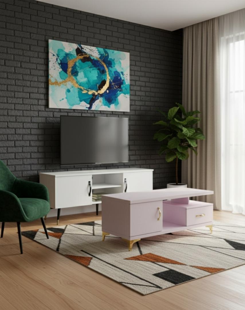 combo set Modern White TV Stand & Media Console with Storage | Elegant Living Room Entertainment Unit  Exclusive TV Cabinet - Stylish & Functional