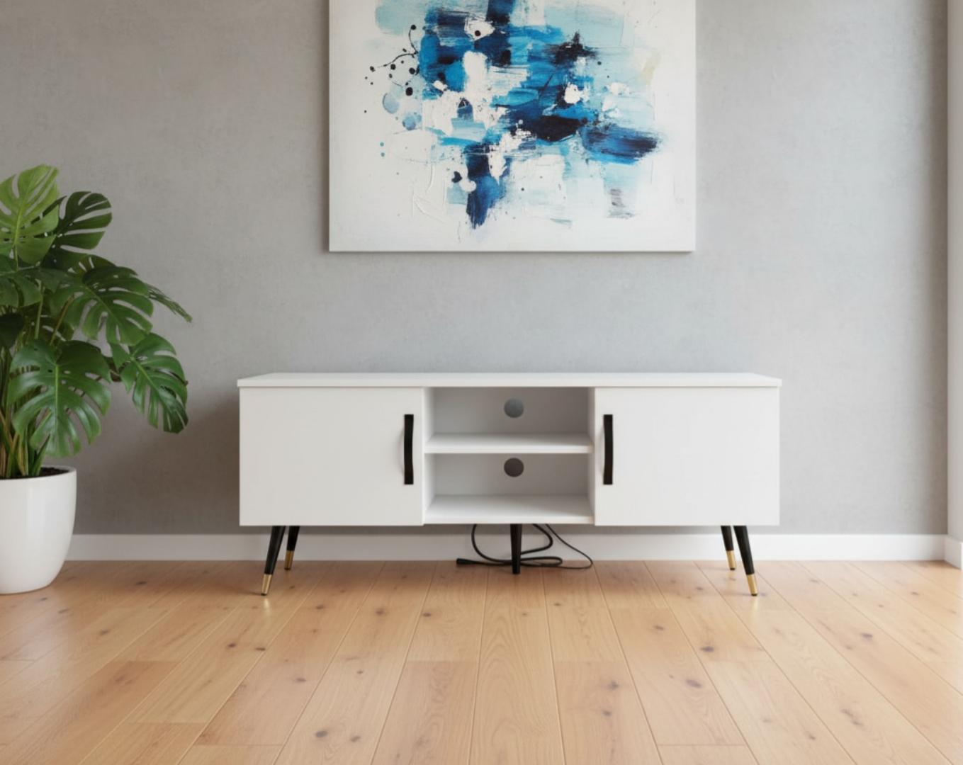 combo set Modern White TV Stand & Media Console with Storage | Elegant Living Room Entertainment Unit  Exclusive TV Cabinet - Stylish & Functional