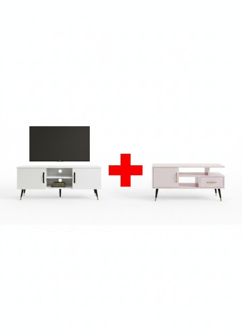 combo set Modern White TV Stand & Media Console with Storage | Elegant Living Room Entertainment Unit  Exclusive TV Cabinet - Stylish & Functional