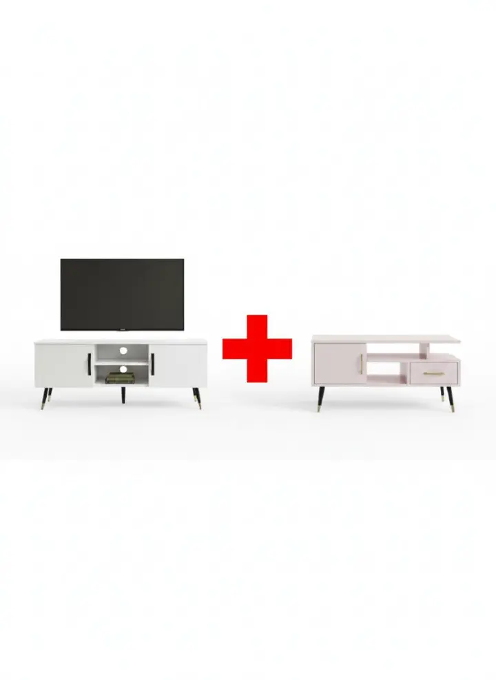 combo set Modern White TV Stand & Media Console with Storage | Elegant Living Room Entertainment Unit  Exclusive TV Cabinet - Stylish & Functional