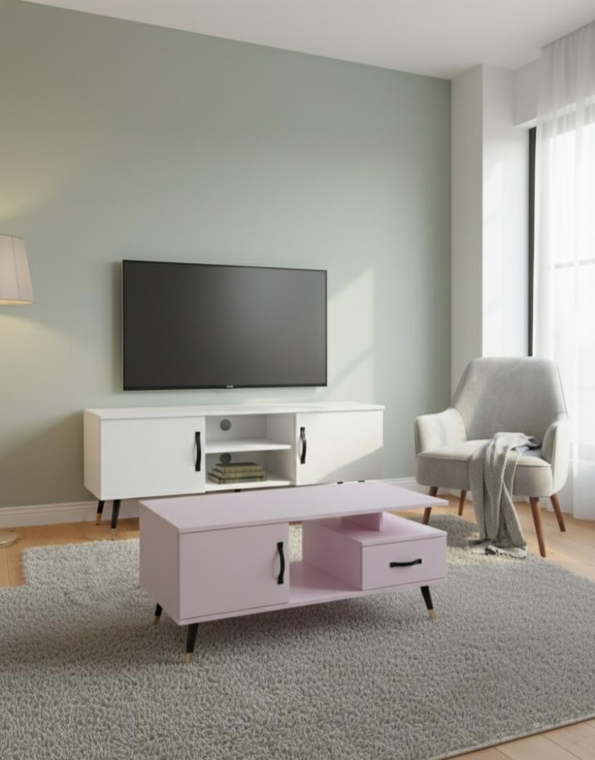combo set Modern White TV Stand & Media Console with Storage | Elegant Living Room Entertainment Unit  Exclusive TV Cabinet - Stylish & Functional