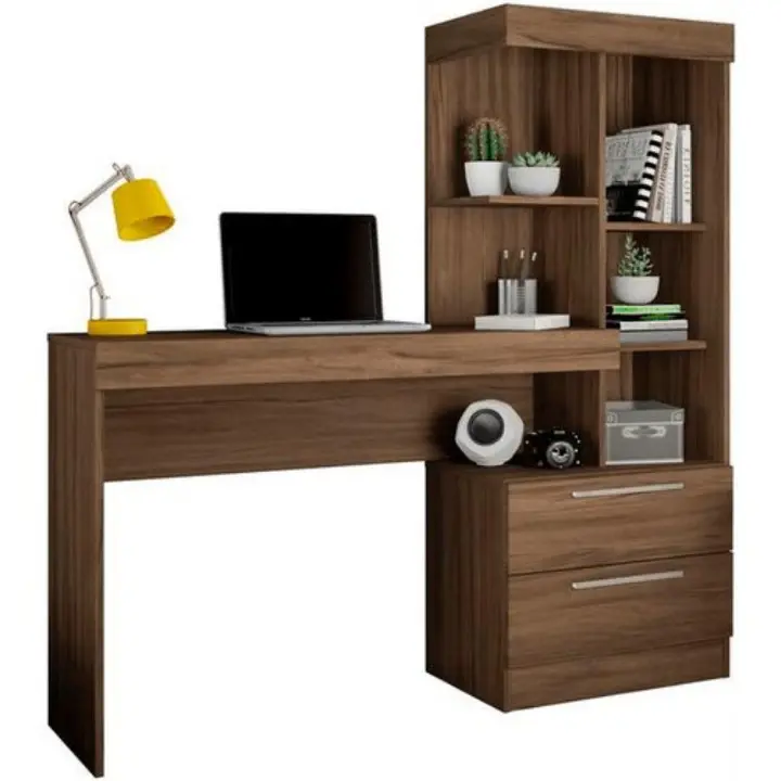 Modern White/Black/Brown Study Desk with Bookshelf & Storage Drawers - Ideal for Home Office & Student Use - Space-Saving Computer Table with Shelves