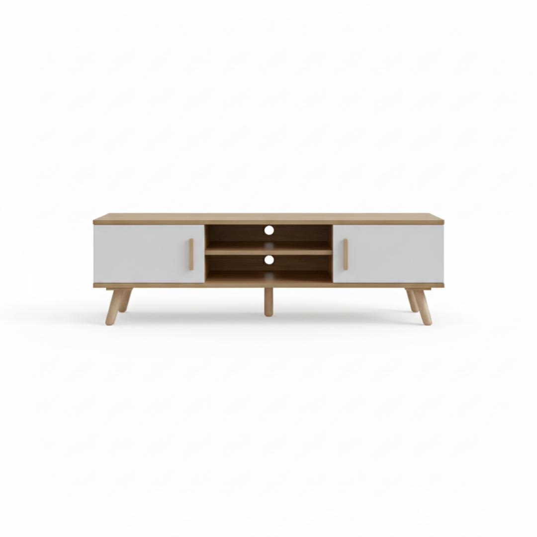 ​3-in-1 Nordic Mid-Century Modern Living Room Furniture Set: TV Stand, Coffee Table & Storage Cabinet/Side Table - White/Oak Wooden Design, Durable Home Decor
