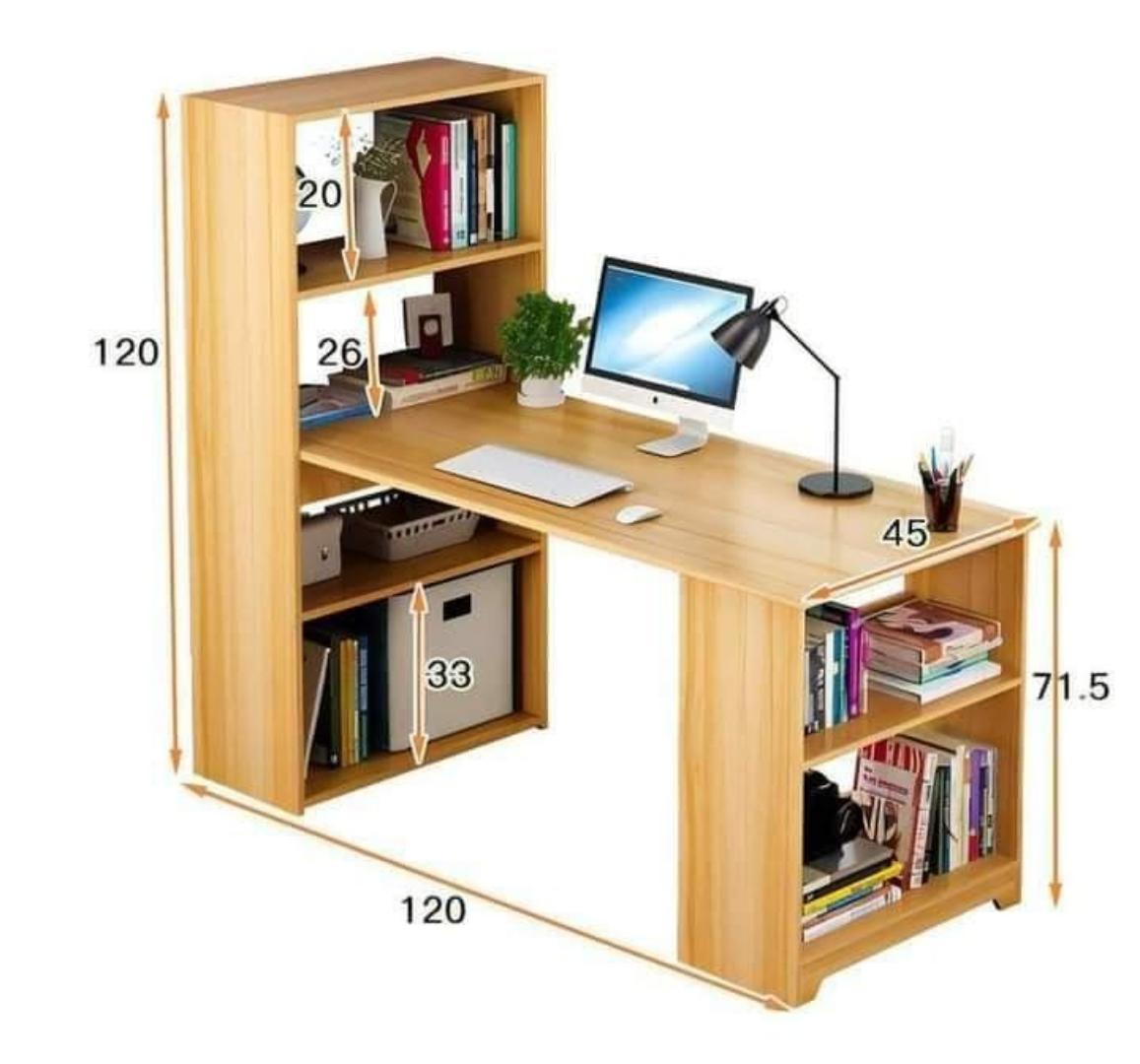 Premium L-Shape Office Study Desk with Storage Shelf | Modern Rotating Corner Computer Workstation Table | Multi-functional Bookcase Laptop Home Furniture Black