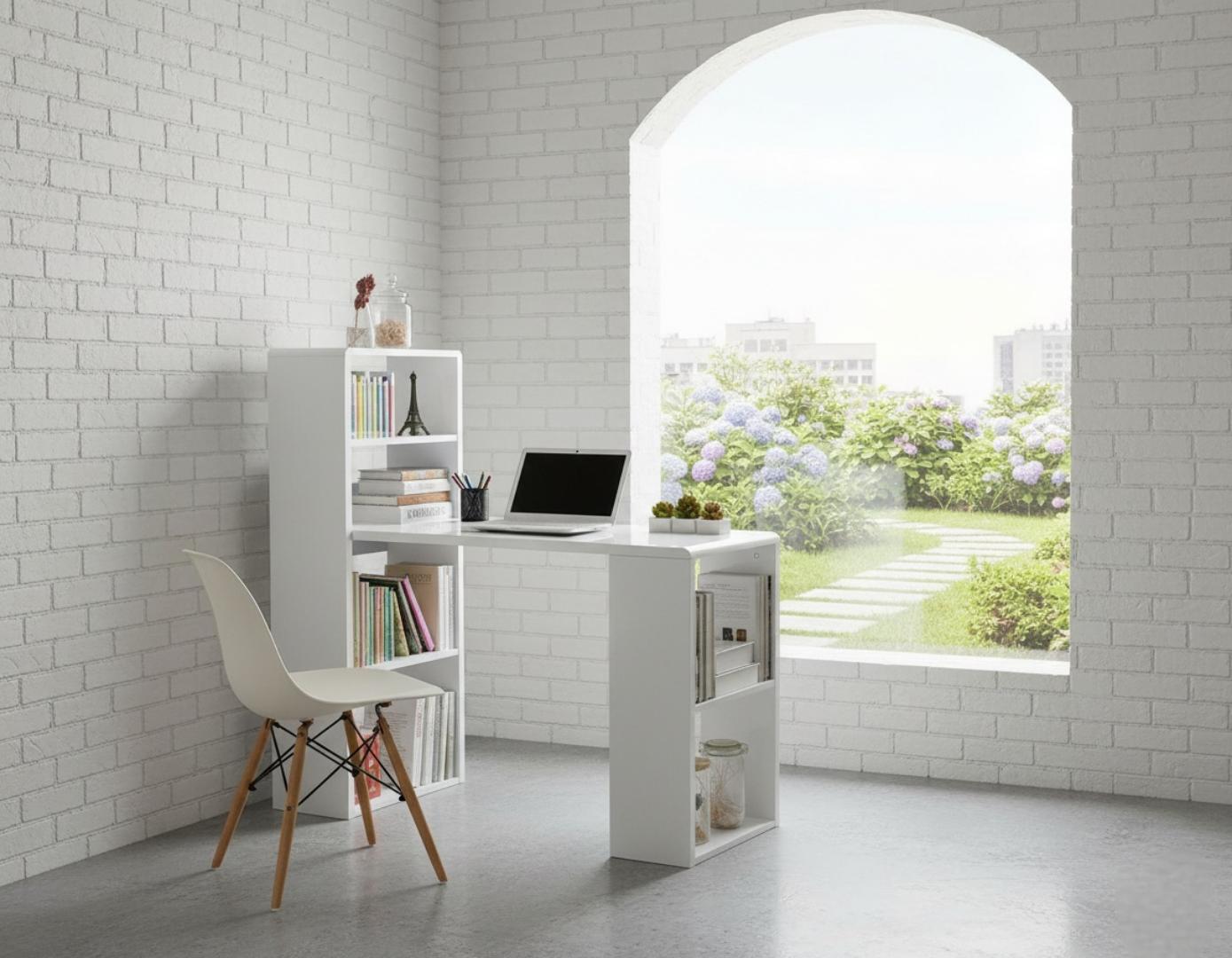 Premium L-Shape Office Study Desk with Storage Shelf | Modern Rotating Corner Computer Workstation Table | Multi-functional Bookcase Laptop Home Furniture Black