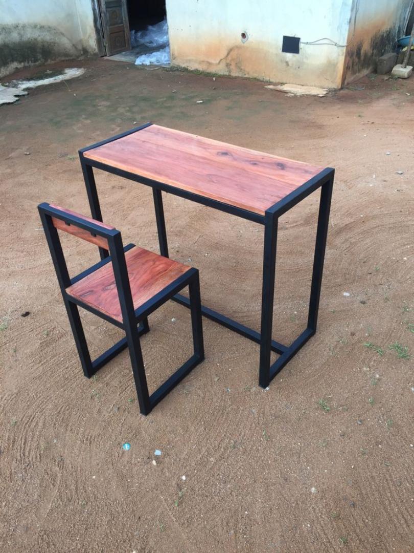 Modern Industrial Wood & Metal Desk and Chair Set - Compact Home Office/Study Table & Seat - Durable, Stylish & Space-Saving Furniture for Small Spaces - Kilimall Exclusive