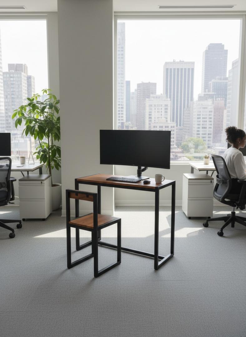 Modern Industrial Wood & Metal Desk and Chair Set - Compact Home Office/Study Table & Seat - Durable, Stylish & Space-Saving Furniture for Small Spaces - Kilimall Exclusive