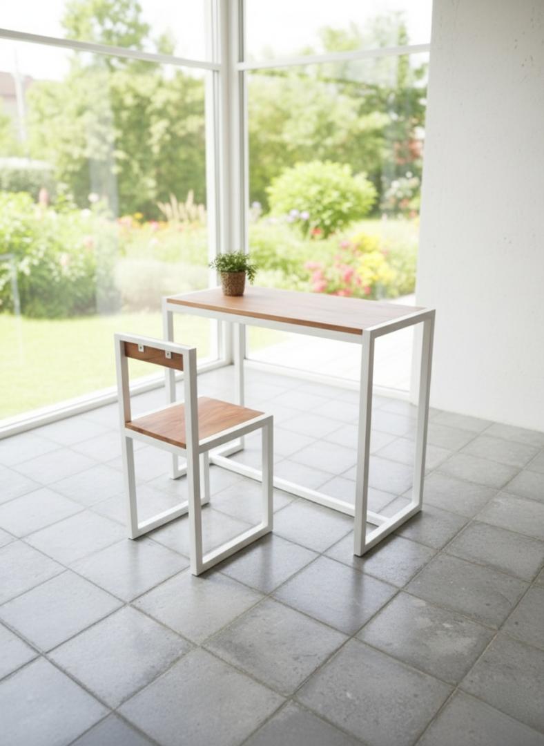 Modern Industrial Wood & Metal Desk and Chair Set - Compact Home Office/Study Table & Seat - Durable, Stylish & Space-Saving Furniture for Small Spaces - Kilimall Exclusive