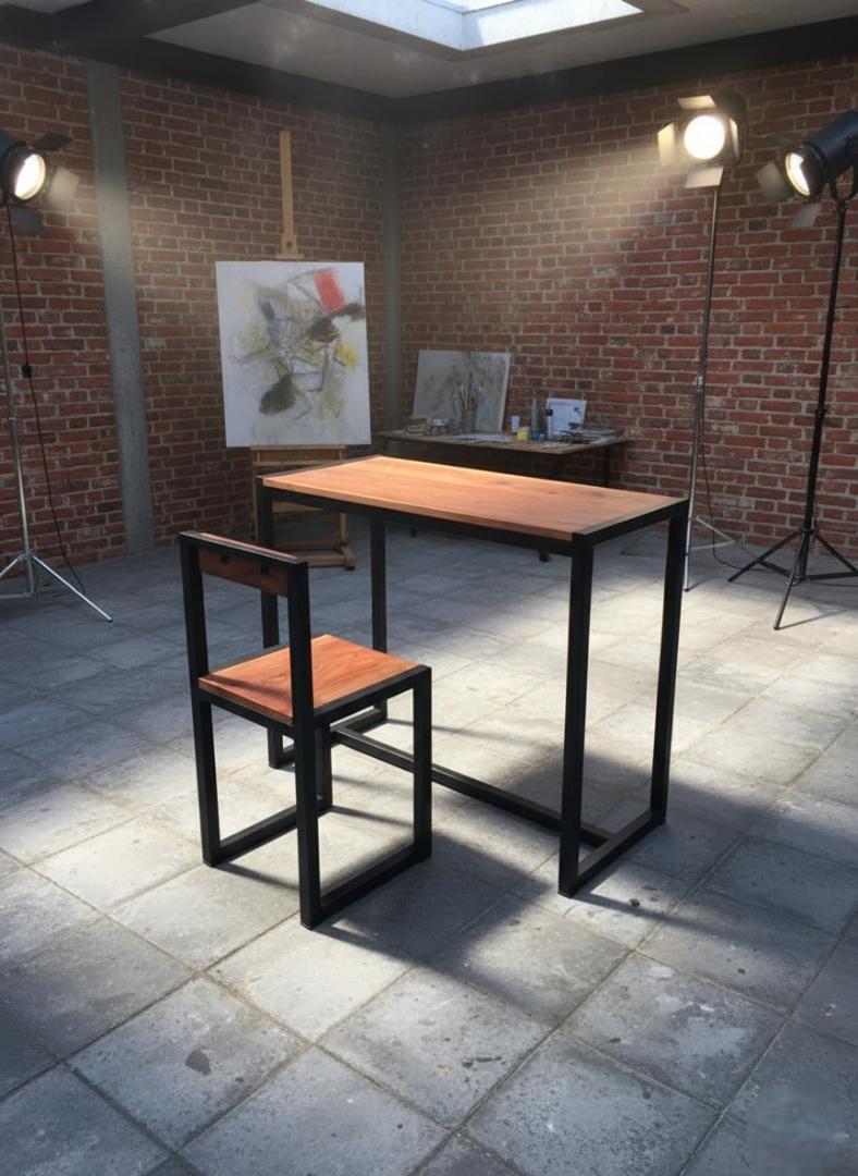 Modern Industrial Wood & Metal Desk and Chair Set - Compact Home Office/Study Table & Seat - Durable, Stylish & Space-Saving Furniture for Small Spaces - Kilimall Exclusive