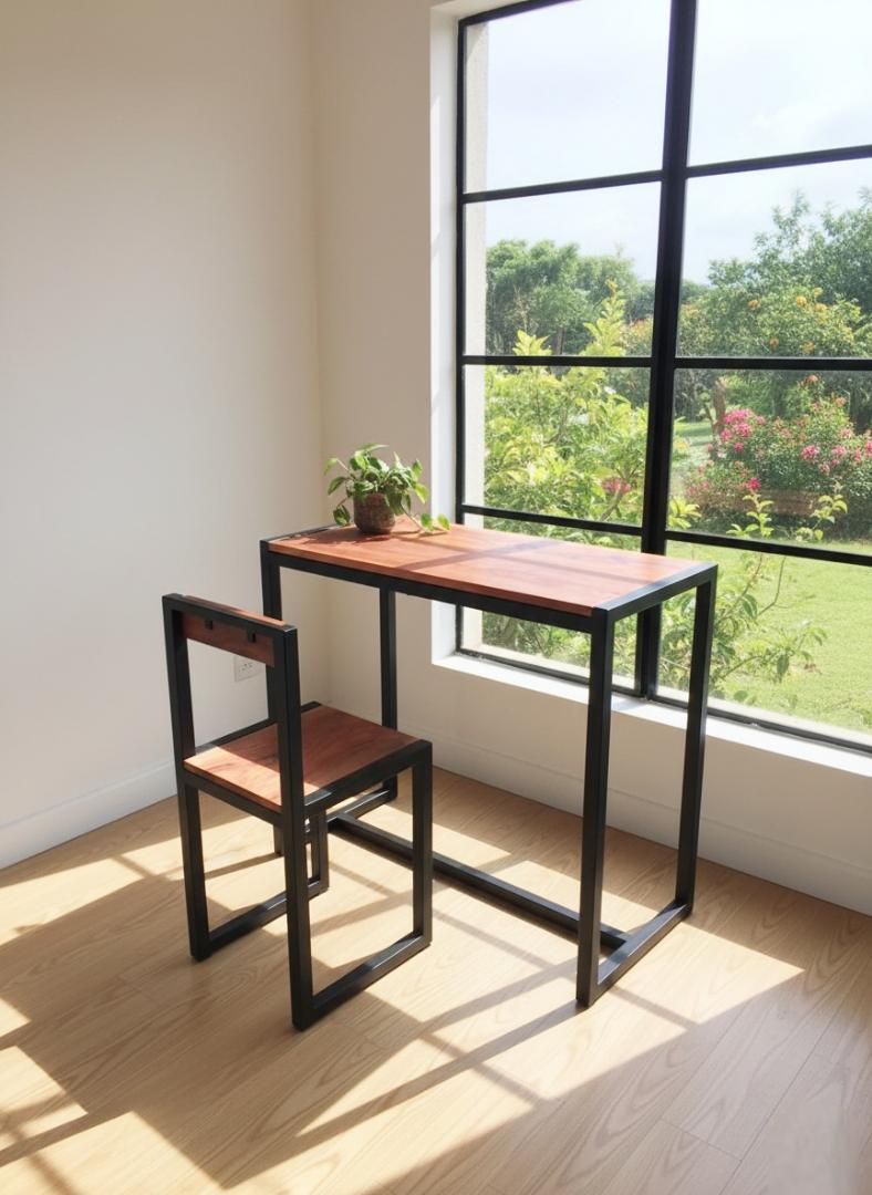 Modern Industrial Wood & Metal Desk and Chair Set - Compact Home Office/Study Table & Seat - Durable, Stylish & Space-Saving Furniture for Small Spaces - Kilimall Exclusive