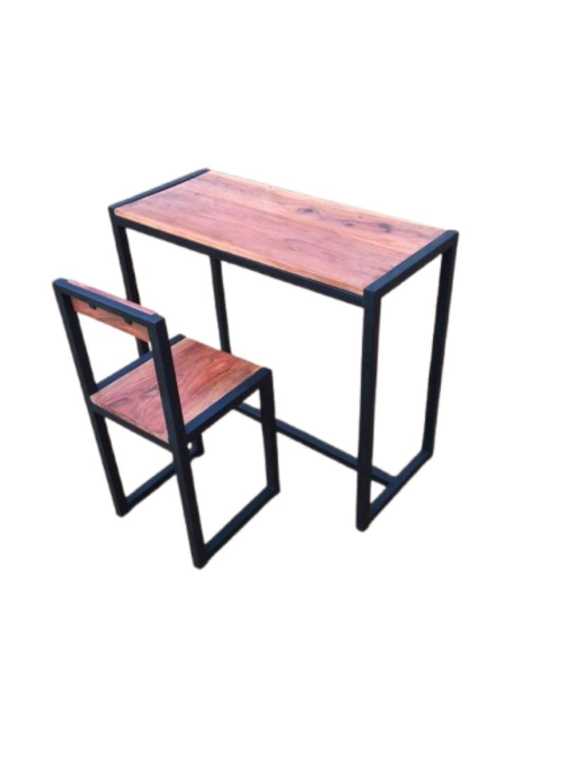 Modern Industrial Wood & Metal Desk and Chair Set - Compact Home Office/Study Table & Seat - Durable, Stylish & Space-Saving Furniture for Small Spaces - Kilimall Exclusive