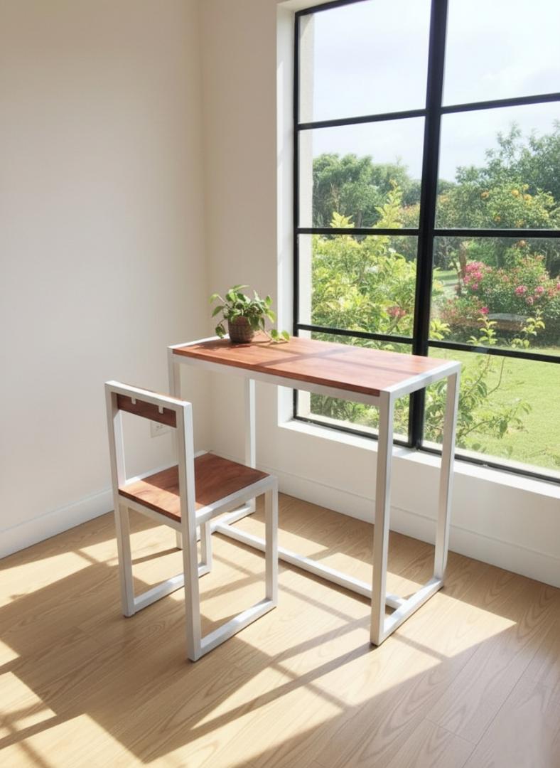 Modern Industrial Wood & Metal Desk and Chair Set - Compact Home Office/Study Table & Seat - Durable, Stylish & Space-Saving Furniture for Small Spaces - Kilimall Exclusive