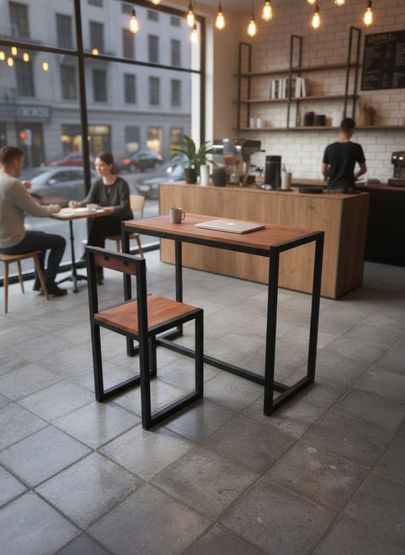 Modern Industrial Wood & Metal Desk and Chair Set - Compact Home Office/Study Table & Seat - Durable, Stylish & Space-Saving Furniture for Small Spaces - Kilimall Exclusive