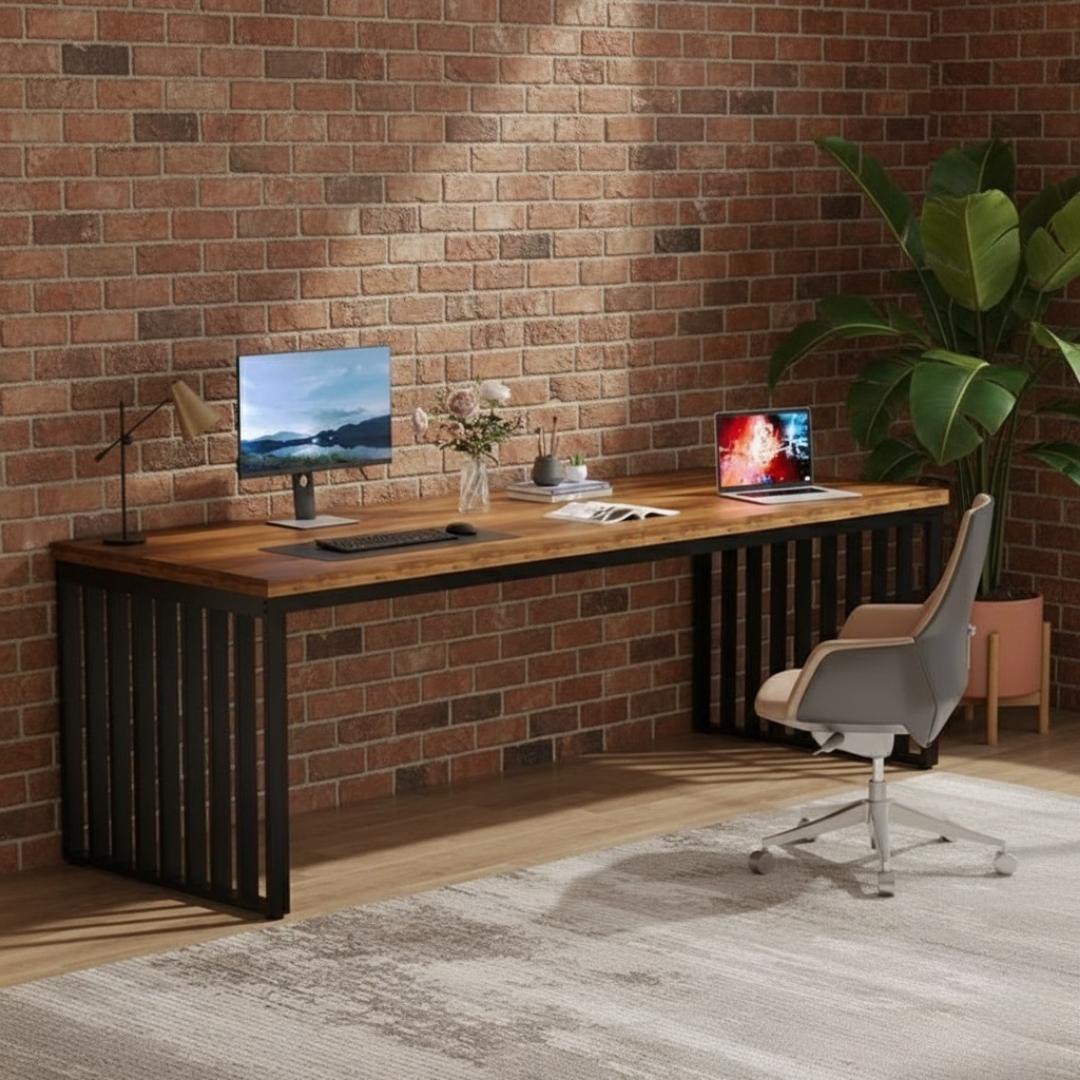 Modern Industrial Wood & Metal Desk/Table - Home Office, Dining, Study. Stylish, Durable & Versatile Furniture for Living Room, Kitchen, Bedroom. Kilimall Best Seller