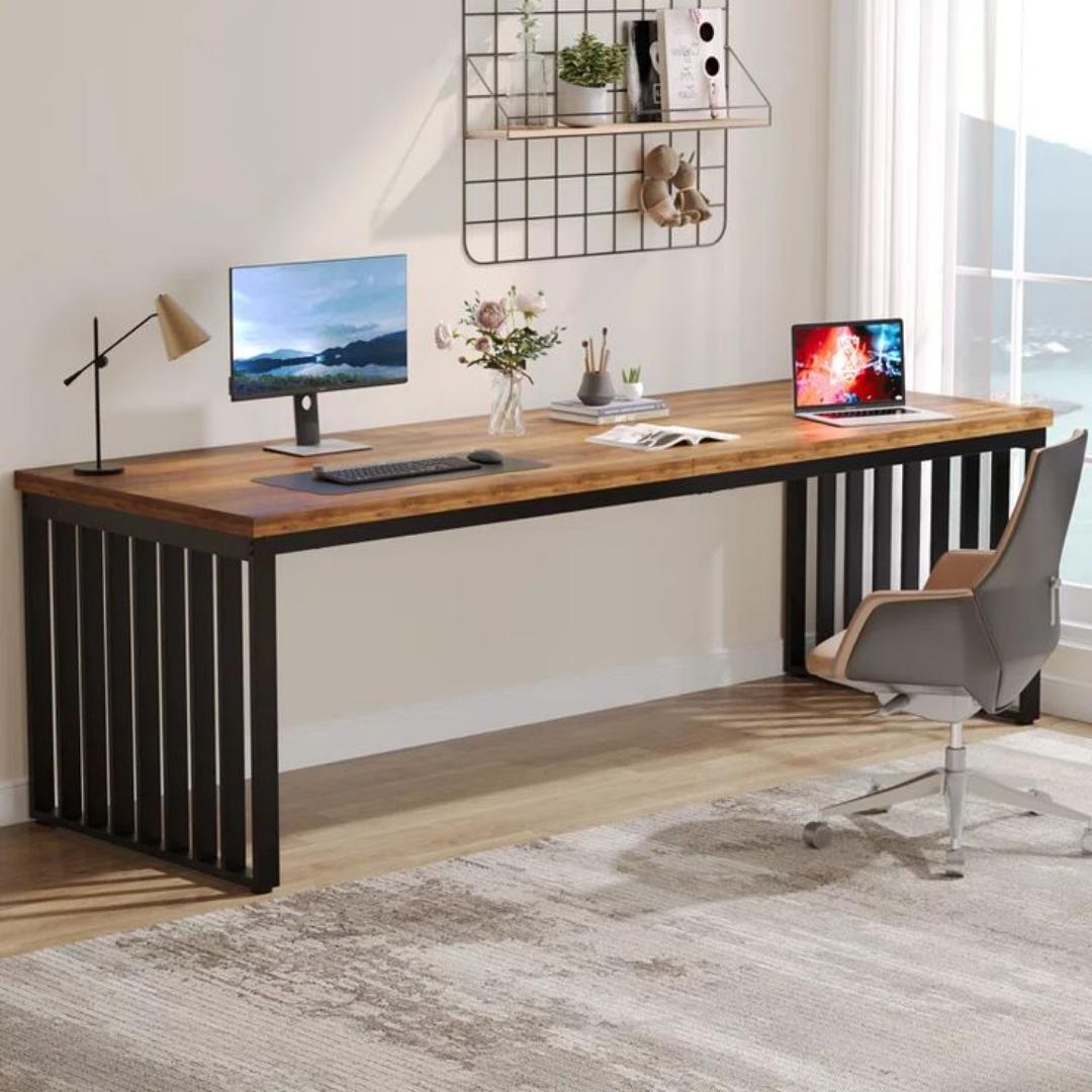 Modern Industrial Wood & Metal Desk/Table - Home Office, Dining, Study. Stylish, Durable & Versatile Furniture for Living Room, Kitchen, Bedroom. Kilimall Best Seller