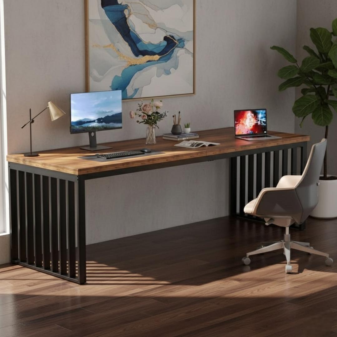 Modern Industrial Wood & Metal Desk/Table - Home Office, Dining, Study. Stylish, Durable & Versatile Furniture for Living Room, Kitchen, Bedroom. Kilimall Best Seller