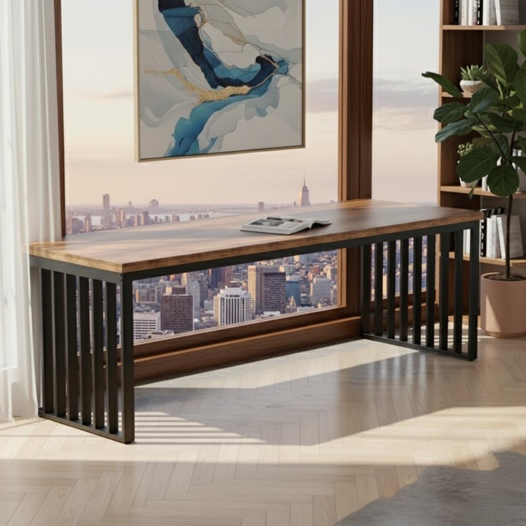 Modern Industrial Wood & Metal Desk/Table - Home Office, Dining, Study. Stylish, Durable & Versatile Furniture for Living Room, Kitchen, Bedroom. Kilimall Best Seller