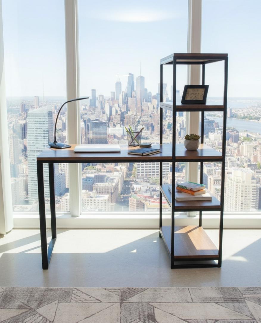 Modern Study Desk with Bookshelf - Home Office Computer Table with Storage, Industrial Wood & Metal Workstation. Space-Saving Furniture for Students & Professionals. Kilimall Kenya