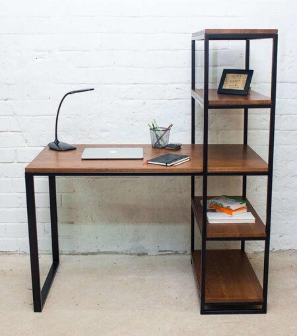 Modern Study Desk with Bookshelf - Home Office Computer Table with Storage, Industrial Wood & Metal Workstation. Space-Saving Furniture for Students & Professionals. Kilimall Kenya