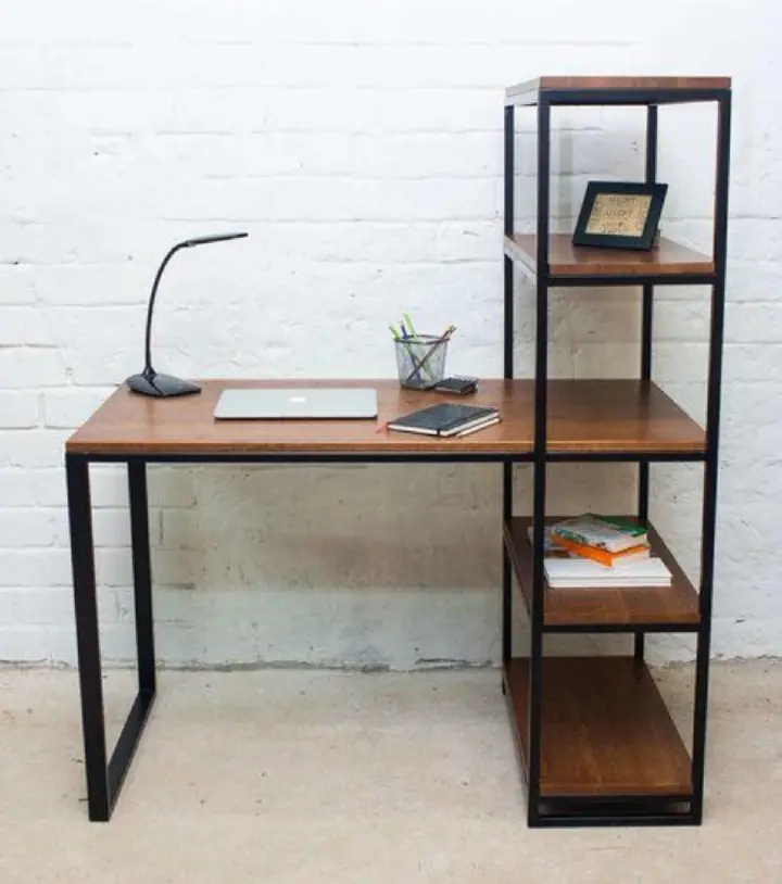 Modern Study Desk with Bookshelf - Home Office Computer Table with Storage, Industrial Wood & Metal Workstation. Space-Saving Furniture for Students & Professionals. Kilimall Kenya