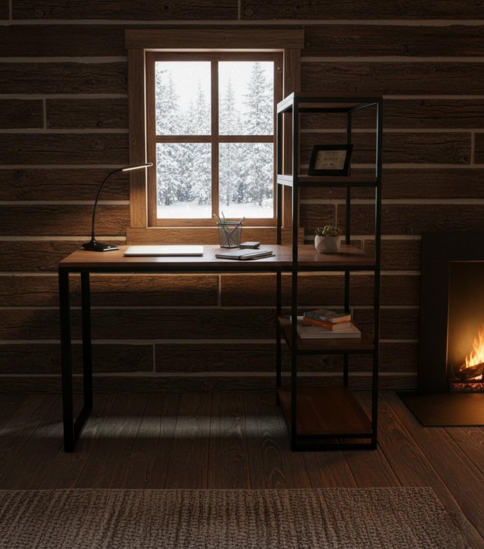 Modern Study Desk with Bookshelf - Home Office Computer Table with Storage, Industrial Wood & Metal Workstation. Space-Saving Furniture for Students & Professionals. Kilimall Kenya