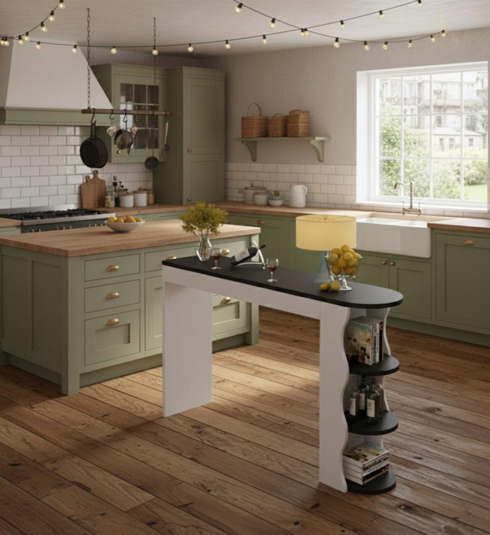 Modern Home Bar Table with Storage Shelves - Compact Kitchen Island & Wine Rack for Living Room, Dining, Cafe - Stylish & Space-Saving