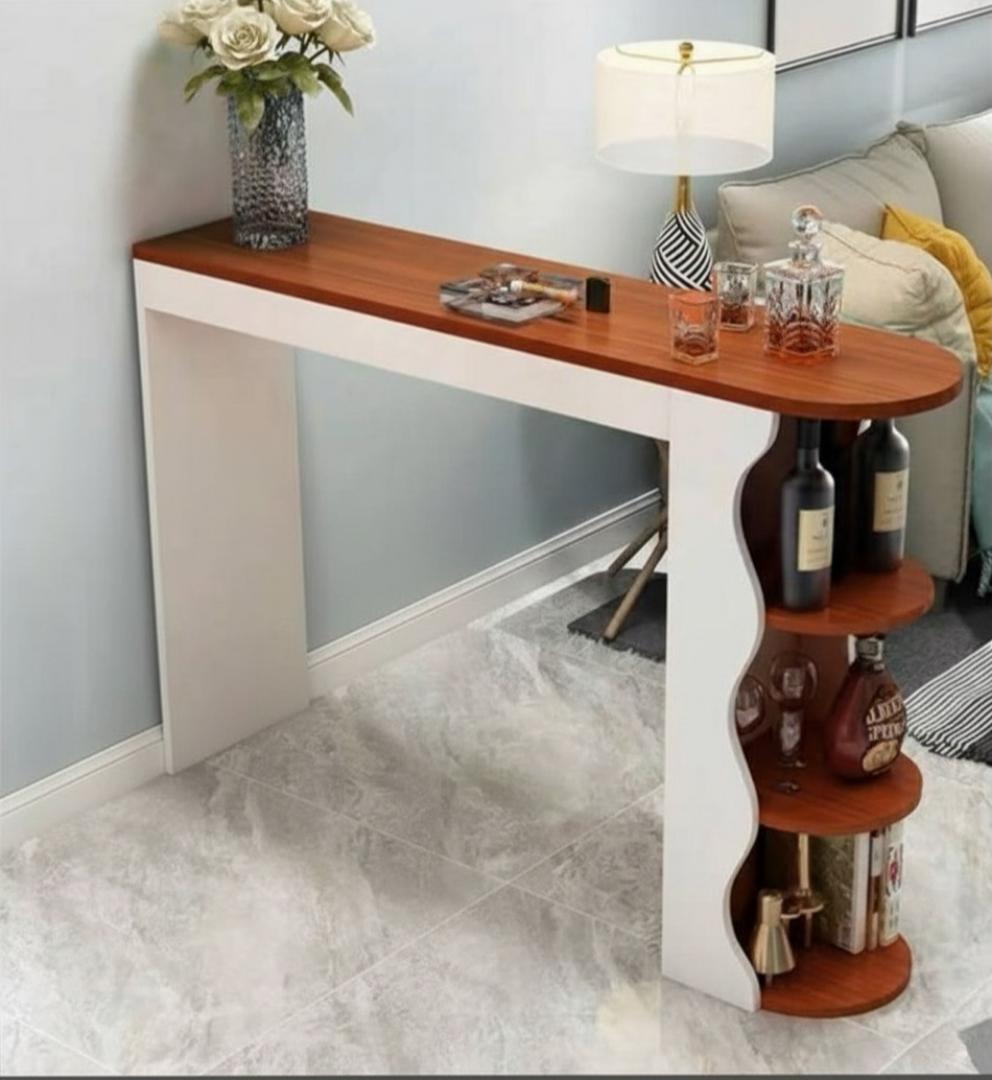 Modern Home Bar Table with Storage Shelves - Compact Kitchen Island & Wine Rack for Living Room, Dining, Cafe - Stylish & Space-Saving