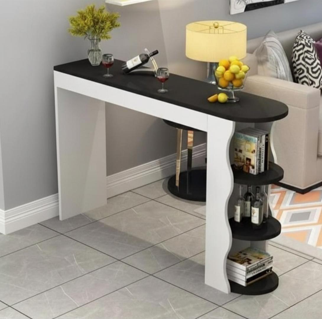 Modern Home Bar Table with Storage Shelves - Compact Kitchen Island & Wine Rack for Living Room, Dining, Cafe - Stylish & Space-Saving