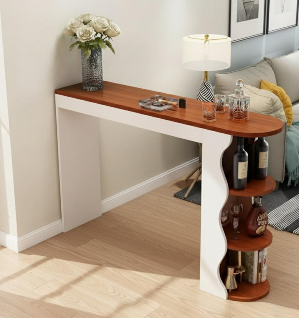 Modern Home Bar Table with Storage Shelves - Compact Kitchen Island & Wine Rack for Living Room, Dining, Cafe - Stylish & Space-Saving