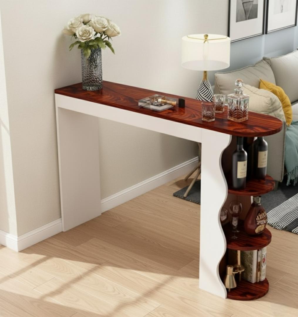 Modern Home Bar Table with Storage Shelves - Compact Kitchen Island & Wine Rack for Living Room, Dining, Cafe - Stylish & Space-Saving
