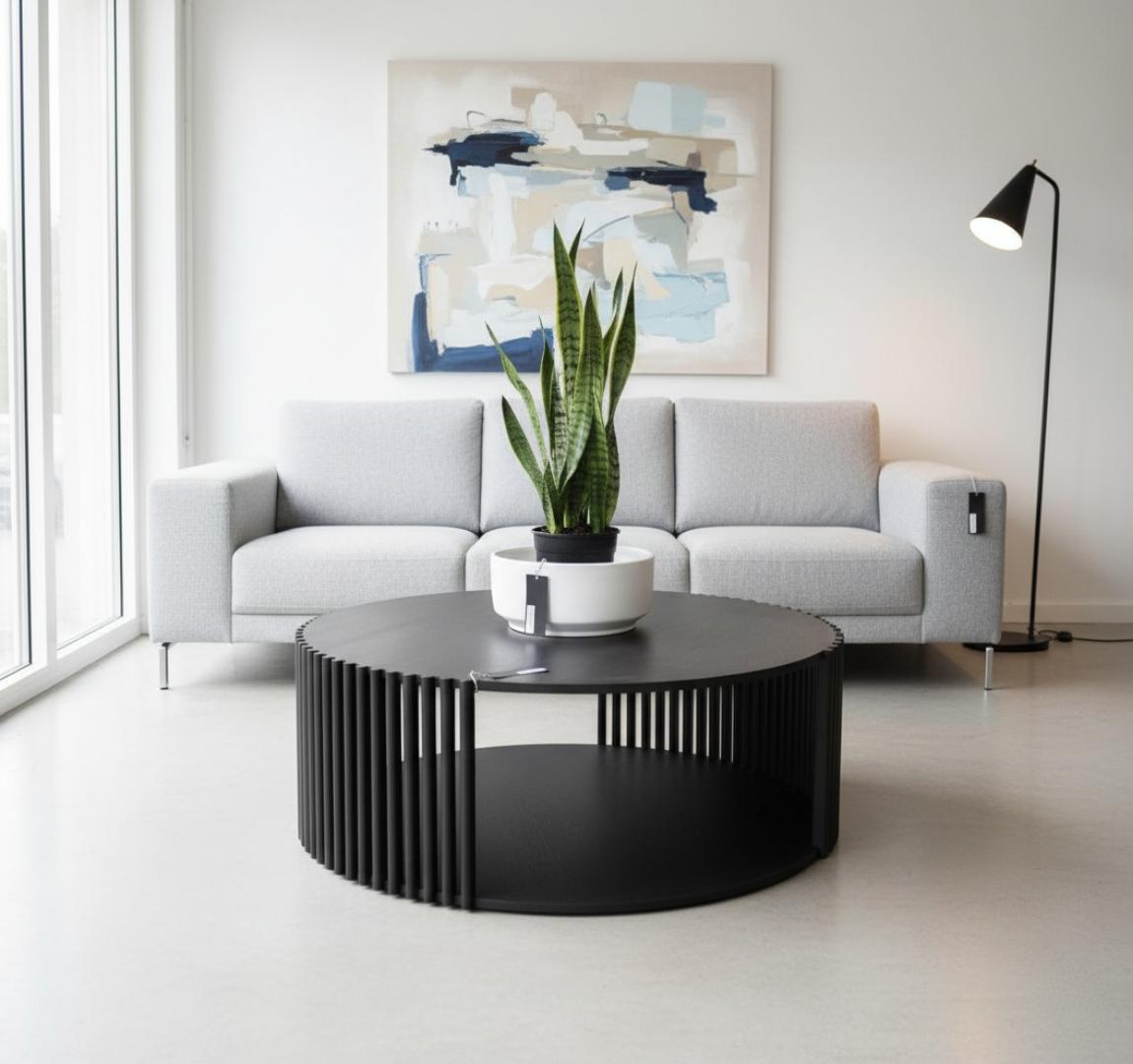 Modern Round Black Coffee Table - Stylish Living Room Center Table with Storage - Durable & Elegant Furniture for Home & Office