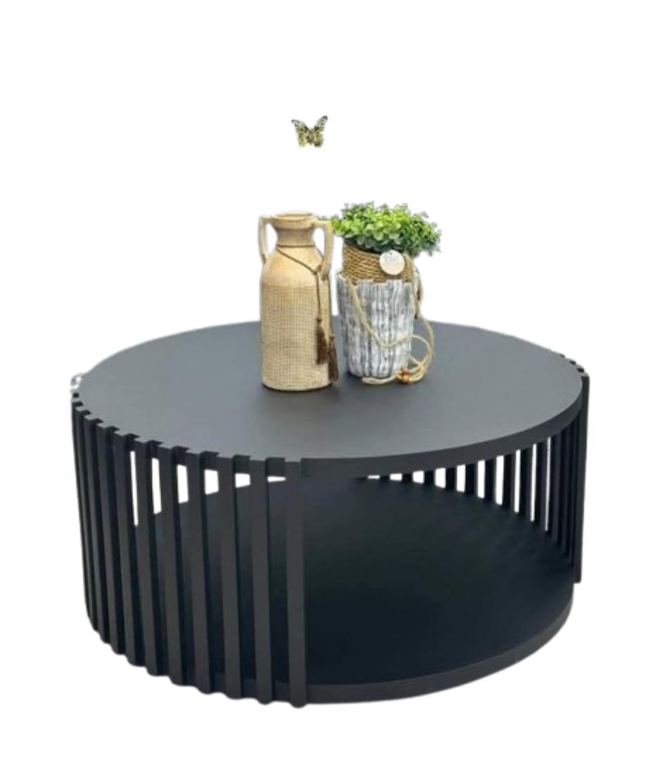 Modern Round Black Coffee Table - Stylish Living Room Center Table with Storage - Durable & Elegant Furniture for Home & Office