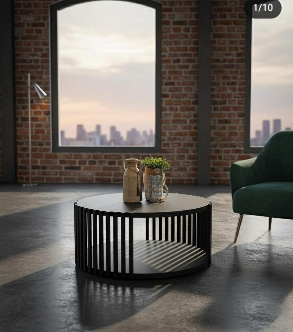 Modern Round Black Coffee Table - Stylish Living Room Center Table with Storage - Durable & Elegant Furniture for Home & Office