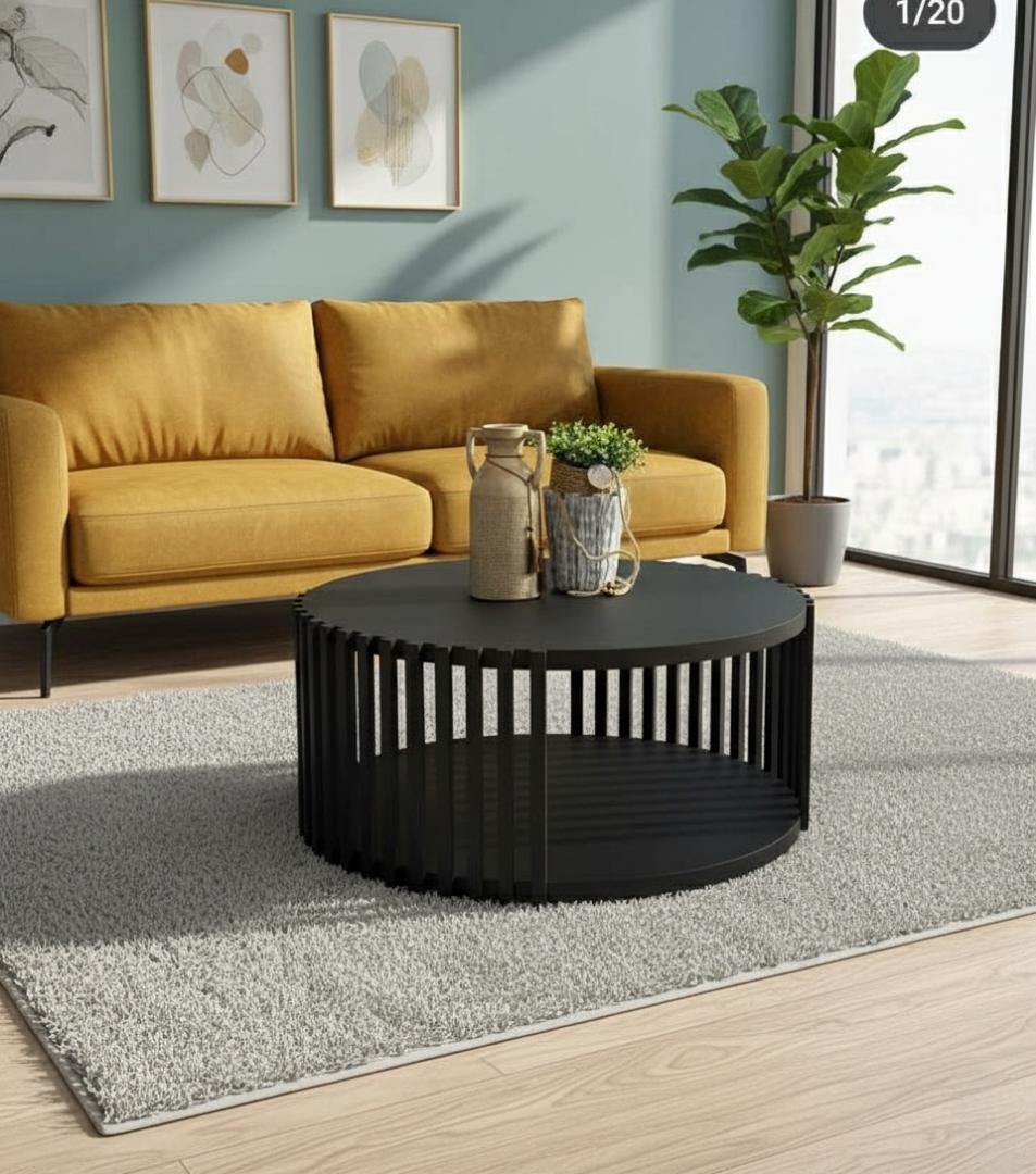 Modern Round Black Coffee Table - Stylish Living Room Center Table with Storage - Durable & Elegant Furniture for Home & Office