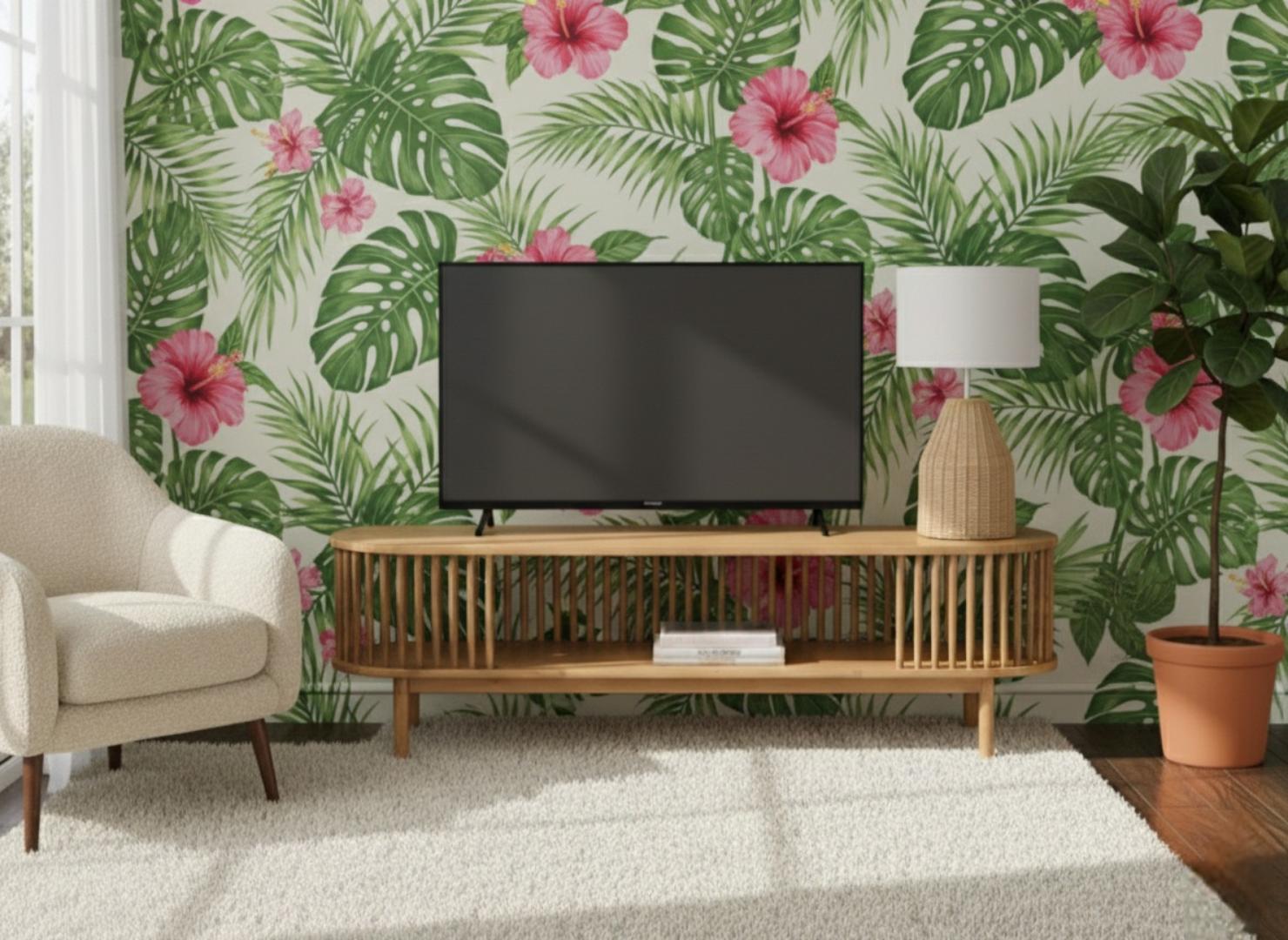 ​Mid-Century Modern Slatted Oval TV Stand Cabinet - Wood Look/Black/White Media Console for 60" TV - Living Room Entertainment Center