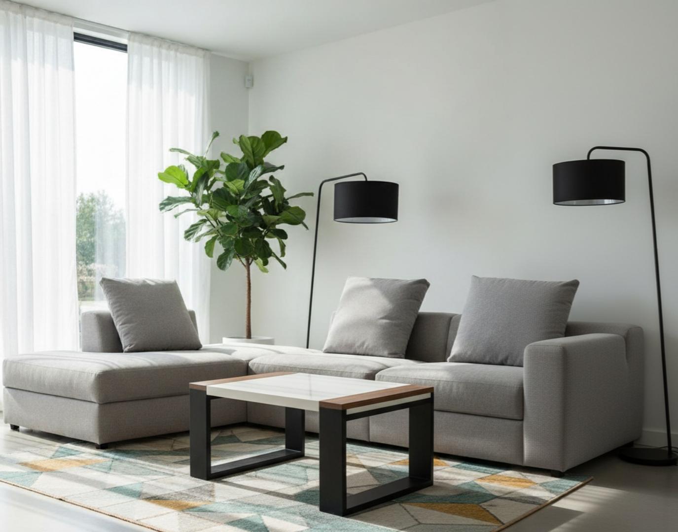 ​Modern Rectangular Coffee Table - White Top & Solid Wood Frame - Minimalist Lounge Center Table with Open Storage Base for Living Room