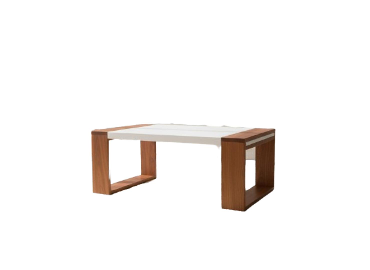 ​Modern Rectangular Coffee Table - White Top & Solid Wood Frame - Minimalist Lounge Center Table with Open Storage Base for Living Room