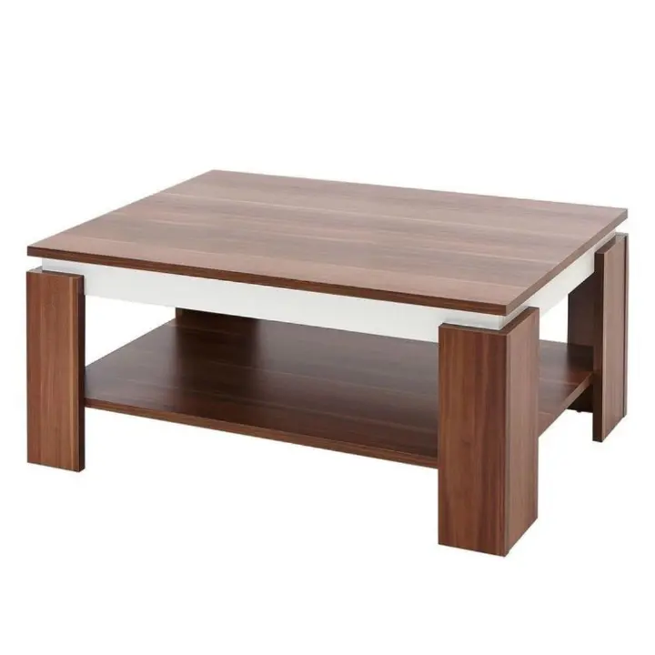 ​Modern Two-Tier Square Coffee Table - White/Black/Wood Top with Storage Shelf - Lounge Center Table for Living Room/Office Furniture
