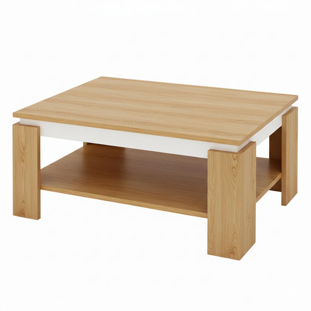 ​Modern Two-Tier Square Coffee Table - White/Black/Wood Top with Storage Shelf - Lounge Center Table for Living Room/Office Furniture