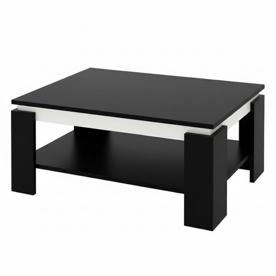 ​Modern Two-Tier Square Coffee Table - White/Black/Wood Top with Storage Shelf - Lounge Center Table for Living Room/Office Furniture